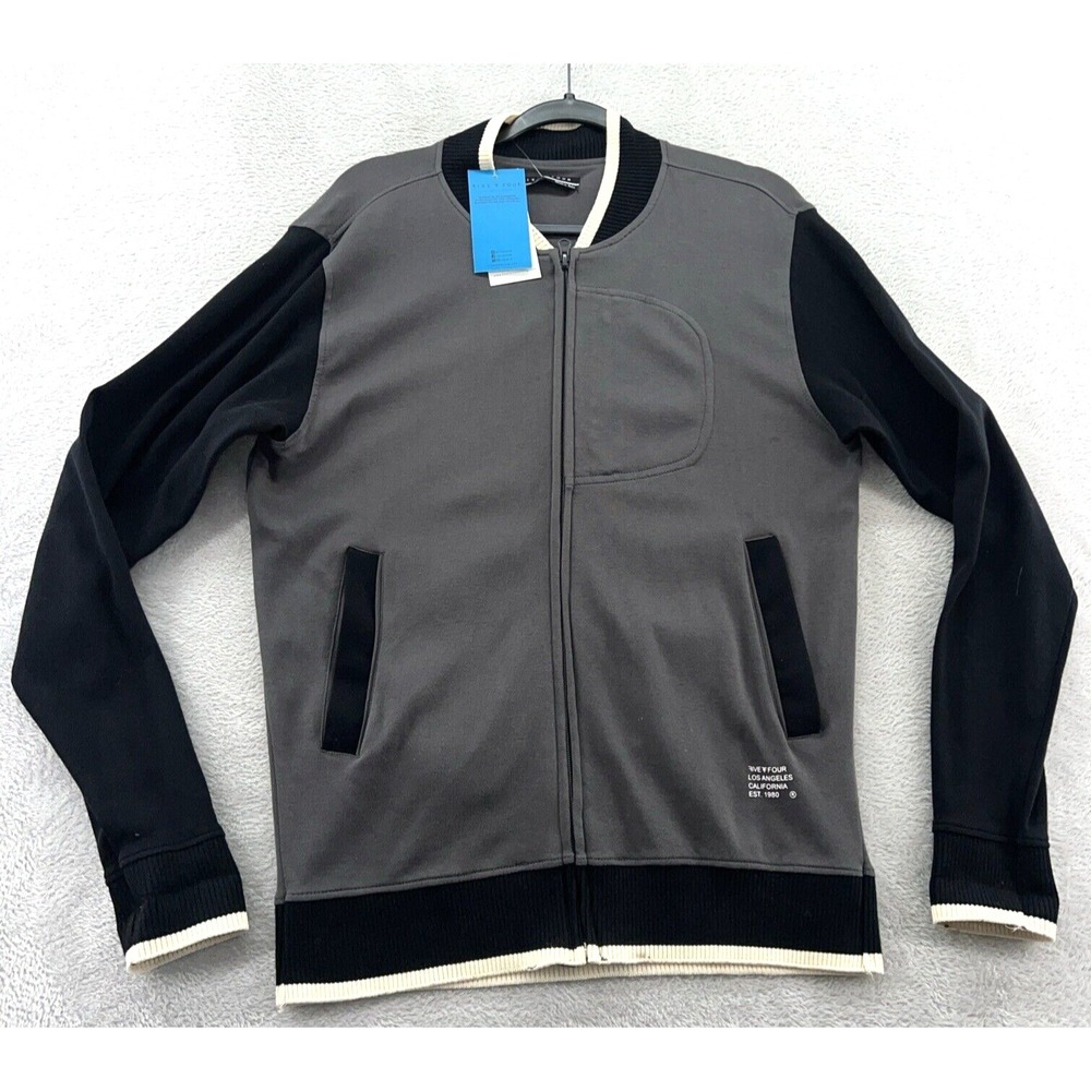 Five Four Sweater Mens Meduim Black & Gray Full Zip Cotton Blend Nick Wooster